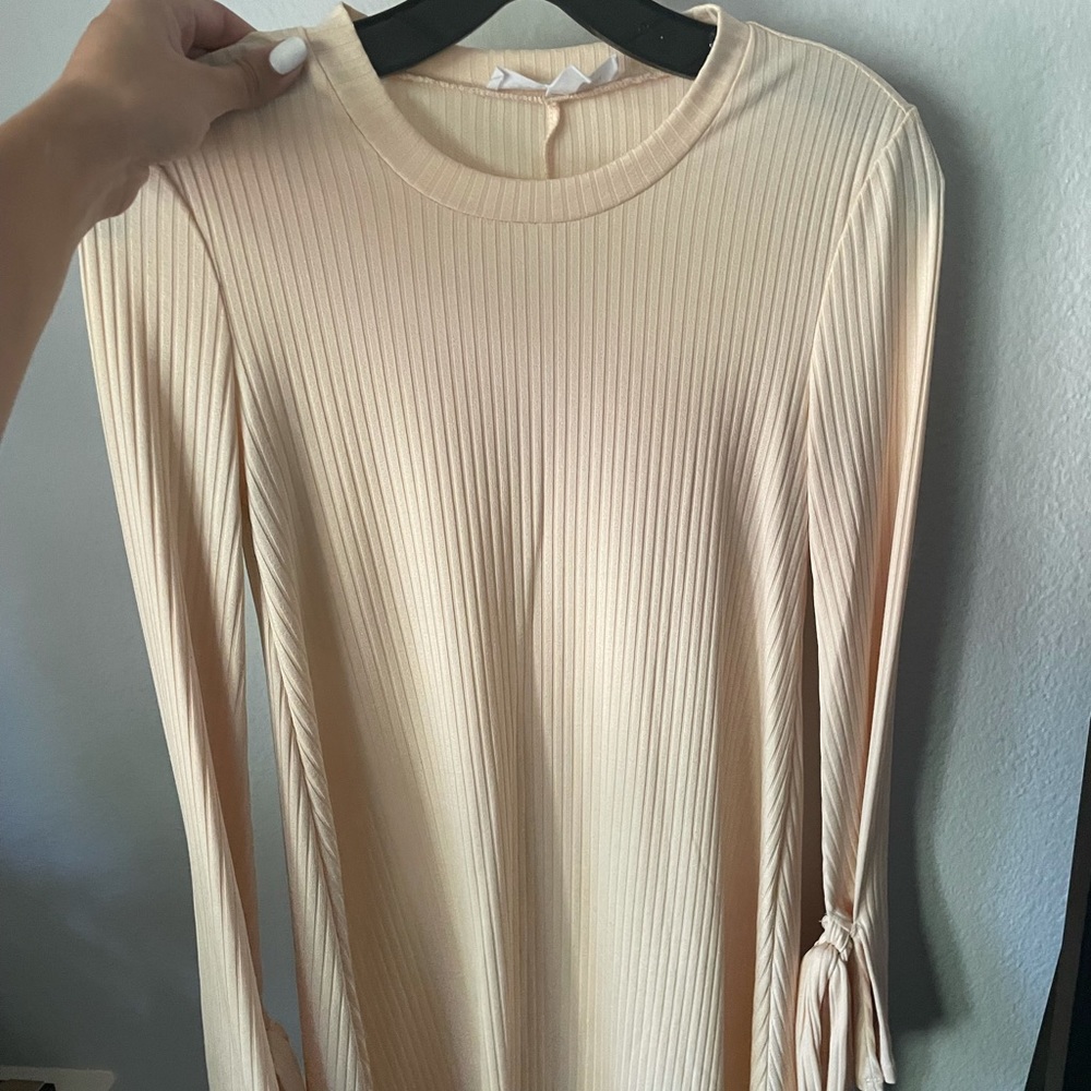 Long sleeve mini dress with ties on the sleeve